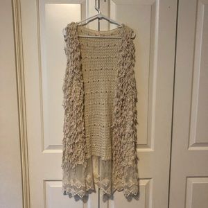 Cardigan - Women’s M/L Beige Ruffled